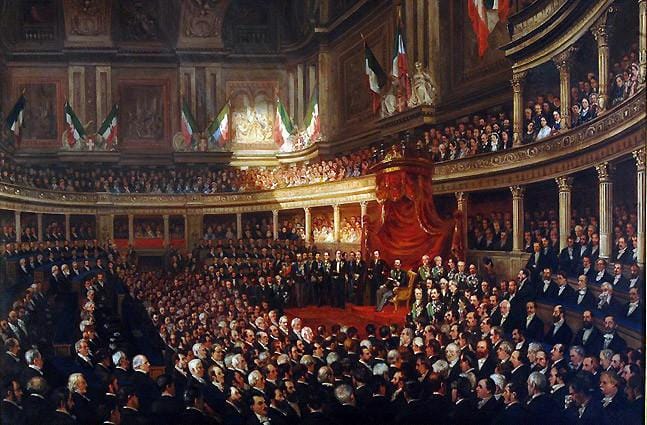 A picture showing the proclamation of Italy during the Risorgimento.