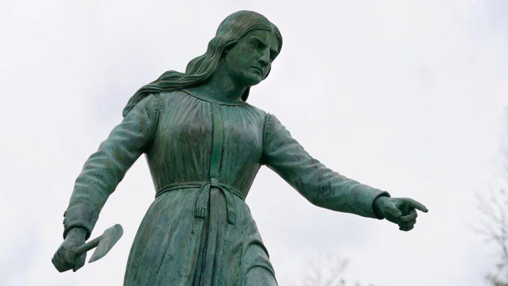 The Hannah Duston statue in Haverhill, Massachusetts. A beacon of light in a forest of captivity.